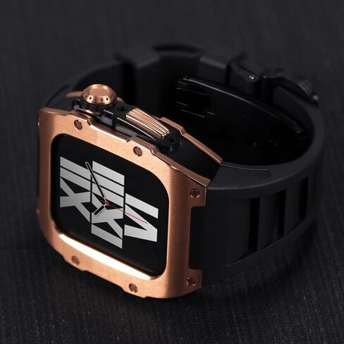 طقم تعديل علبة سبيكة من التيتانيوم لـ Apple Watch 8 7 45mm Fluorine Rubber Rubber Cover for Iwatch Sereis 6 SE 5 4 44mm band set in Kuwait