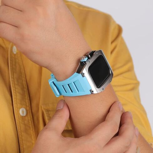 طقم تعديل علبة سبيكة من التيتانيوم لـ Apple Watch 8 7 45mm Fluorine Rubber Rubber Cover for Iwatch Sereis 6 SE 5 4 44mm band set in Kuwait