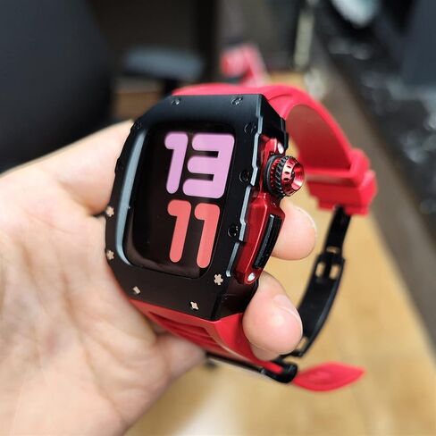 علبة سبيكة الألومنيوم لـ Apple Watch Band 8 7 45mm fluororubber حزام لـ IWatch Series 7 6 5 4 SE 44mm accessories in Kuwait