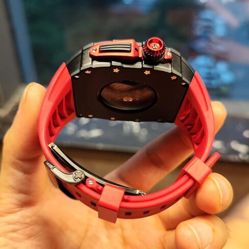 علبة سبيكة الألومنيوم لـ Apple Watch Band 8 7 45mm fluororubber حزام لـ IWatch Series 7 6 5 4 SE 44mm accessories in Kuwait