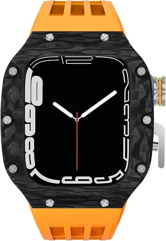 لسلسلة Apple Watch Band Series 8 7 44mm 45mm 45 ملم مجموعة تعديل فاخرة فليوروببر حزام ألياف الكربون ， لـ IWatch SE 6 5 4 DIY Mod Kit in Saudi Arabia