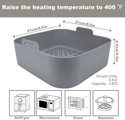2Pack Silicone Air Fryer Liners Reusable Rectangle Silicone Non-Stick Basket Easy Clean Compatible with 8-10 QT Baking Tray Oven Accessories Inch Air Fryer Accessories Dishwasher Safe Gray ﻿ in Saudi Arabia