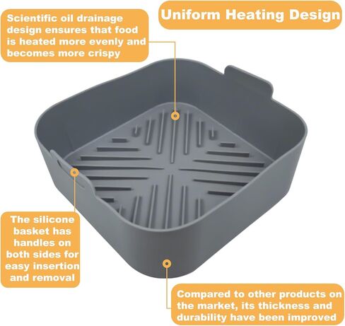 2Pack Silicone Air Fryer Liners Reusable Rectangle Silicone Non-Stick Basket Easy Clean Compatible with 8-10 QT Baking Tray Oven Accessories Inch Air Fryer Accessories Dishwasher Safe Gray ﻿ in Saudi Arabia