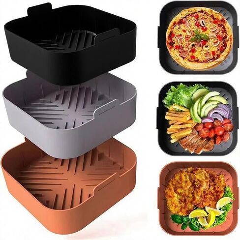2Pack Silicone Air Fryer Liners Reusable Rectangle Silicone Non-Stick Basket Easy Clean Compatible with 8-10 QT Baking Tray Oven Accessories Inch Air Fryer Accessories Dishwasher Safe Gray ﻿ in Saudi Arabia
