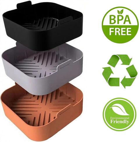 2Pack Silicone Air Fryer Liners Reusable Rectangle Silicone Non-Stick Basket Easy Clean Compatible with 8-10 QT Baking Tray Oven Accessories Inch Air Fryer Accessories Dishwasher Safe Gray ﻿ in Saudi Arabia