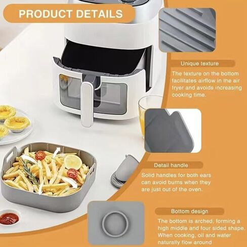 2Pack Silicone Air Fryer Liners Reusable Rectangle Silicone Non-Stick Basket Easy Clean Compatible with 8-10 QT Baking Tray Oven Accessories Inch Air Fryer Accessories Dishwasher Safe Gray ﻿ in Saudi Arabia