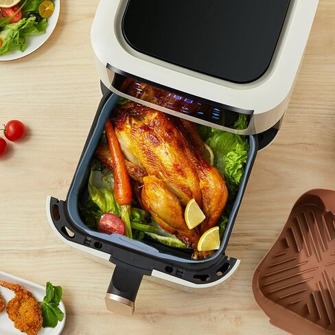 2Pack Silicone Air Fryer Liners Reusable Rectangle Silicone Non-Stick Basket Easy Clean Compatible with 8-10 QT Baking Tray Oven Accessories Inch Air Fryer Accessories Dishwasher Safe Gray ﻿ in Saudi Arabia