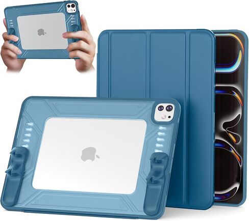 Case for iPad Pro 11 بوصة 2024 GEN 5th ، علبة قرص متعددة الزاوية ، مقبض سريع للانفصال ، حامل قلم رصاص ، دعم نوم/Wake ، 35 درجة/75 درجة قابلة للطي ، تصميم مجوف (أزرق) in Kuwait