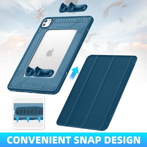 Case for iPad Pro 11 بوصة 2024 GEN 5th ، علبة قرص متعددة الزاوية ، مقبض سريع للانفصال ، حامل قلم رصاص ، دعم نوم/Wake ، 35 درجة/75 درجة قابلة للطي ، تصميم مجوف (أزرق) in Kuwait