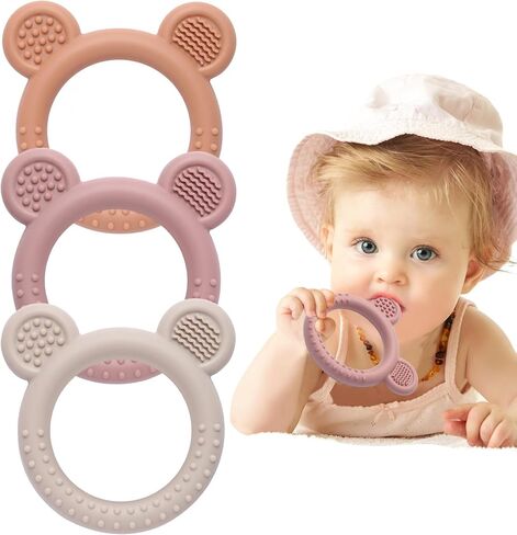 Eascrozn 3 Pack Teething Toys for Babies 0-6 Months BPA Free, Baby Toys 6-12 Months Teething Relief Easy to Hold, Silicone Teethers Chew Toys for Infant Baby Essentials in Saudi Arabia
