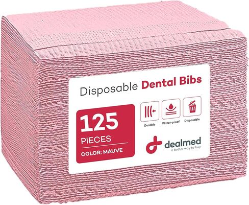 مرايل أسنان كبيرة من Dealmed، بنفسجي، 13.5 × 18 بوصة | علبة 500، صنع في الولايات المتحدة الأمريكية | مرايل أسنان مكونة من طبقتين من الأنسجة/البوليستر، مرايل وشم للاستعمال مرة واحدة، رائعة لمجموعات الإسعافات الأولية والمرافق الطبية in Saudi Arabia