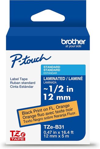 Brother Genuine P-Touch Tze Black Print على شريط ملصق برتقالي فلوريسنت (TZEB31) ، مغلفة ، 1/2 بوصة × 16.4 قدمًا (12 مم × 5 أمتار) ، لصانعي الملصقات P-Touch ، متينة ، مقاومة للماء ، داخلي/داخلي/خارجي الاستخدام in Saudi Arabia