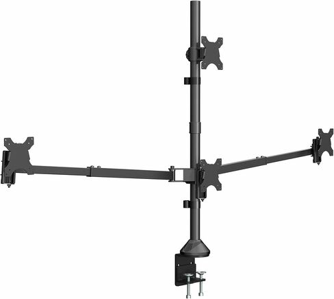 VIVO Premium Quad Ultra Wide LCD LED 27 to 38 inch Monitor Desk Mount, Heavy Duty C-clamp, Extra Tall Pole, Adjustable Telescoping Arms, Flush Wall Setup, Fits 4 Screens, Black, STAND-TS4CT in Saudi Arabia