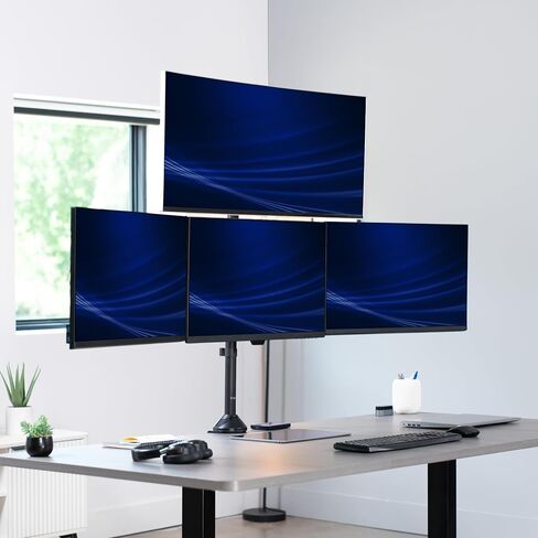 VIVO Premium Quad Ultra Wide LCD LED 27 to 38 inch Monitor Desk Mount, Heavy Duty C-clamp, Extra Tall Pole, Adjustable Telescoping Arms, Flush Wall Setup, Fits 4 Screens, Black, STAND-TS4CT in Saudi Arabia