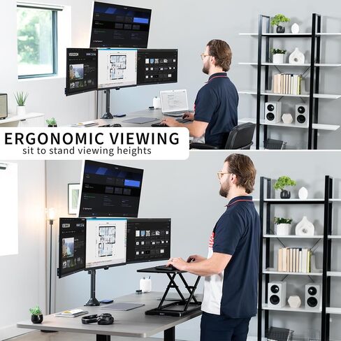 VIVO Premium Quad Ultra Wide LCD LED 27 to 38 inch Monitor Desk Mount, Heavy Duty C-clamp, Extra Tall Pole, Adjustable Telescoping Arms, Flush Wall Setup, Fits 4 Screens, Black, STAND-TS4CT in Saudi Arabia
