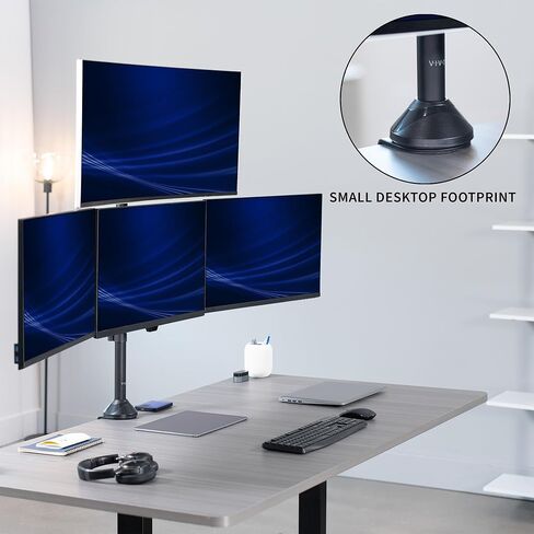 VIVO Premium Quad Ultra Wide LCD LED 27 to 38 inch Monitor Desk Mount, Heavy Duty C-clamp, Extra Tall Pole, Adjustable Telescoping Arms, Flush Wall Setup, Fits 4 Screens, Black, STAND-TS4CT in Saudi Arabia