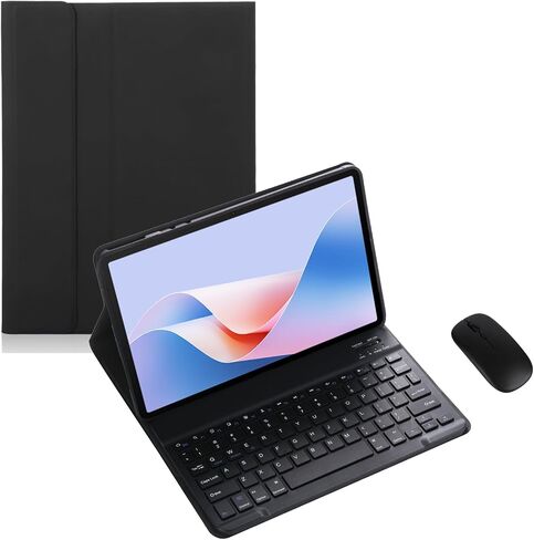لوحة المفاتيح اللاسلكية القابلة للفصل المغناطيسي والسرد مع غطاء جلدي لـ Lenovo Tab K11 / K11 Plus (11.45 بوصة ، TB-352FU)-حالة حماية كاملة ملفوفة (أسود ، وسادة تعمل باللمس) in Kuwait
