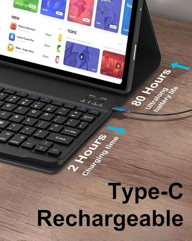 لوحة المفاتيح اللاسلكية القابلة للفصل المغناطيسي والسرد مع غطاء جلدي لـ Lenovo Tab K11 / K11 Plus (11.45 بوصة ، TB-352FU)-حالة حماية كاملة ملفوفة (أسود ، وسادة تعمل باللمس) in Kuwait