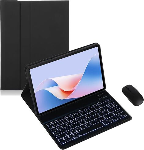 لوحة المفاتيح اللاسلكية القابلة للفصل المغناطيسي والسرد مع غطاء جلدي لـ Lenovo Tab K11 / K11 Plus (11.45 بوصة ، TB-352FU)-حالة حماية كاملة ملفوفة (أسود ، وسادة تعمل باللمس) in Kuwait