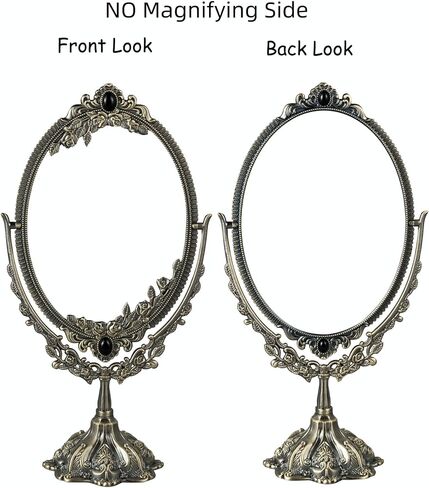 Feyarl 15Inch Metal Vintage Makeup Mirror Tabletop Oval Cosmetic Vanity Mirror Stand Double Sided Swivel Mirror with Embossed Frame Base Decorative Elegant Mirror for Bathroom Bedroom Dresser Tabletop in Kuwait
