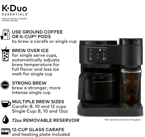 K-Duo Coffee Maker للمشروبات الساخنة والمثلجة ، وخدمة واحدة من KCUP POD Brewer و 12 كوبًا من القهوة Carafe Drip Coffee ، وخزان مائي 60 أوقية ، ومثالية للاستخدام المنزلي والمكتب in Kuwait