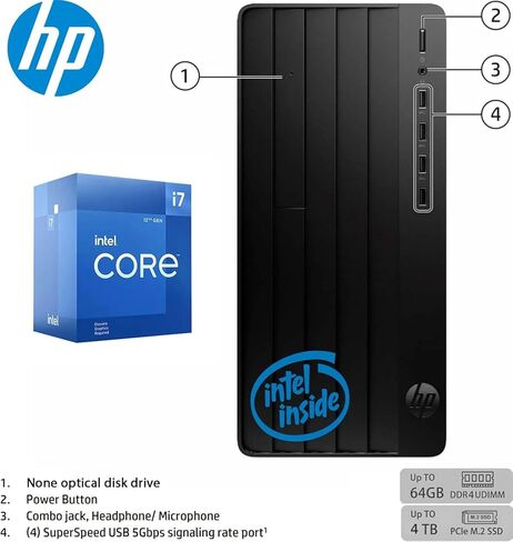 HP Pro Tower 290 Desktop Computer, Intel Core i7-12700K Processor(12 Cores, Up to 5.0GHz), 32GB RAM, 1TB PCIe SSD, Support 4K, HDMI, VGA, Wi-Fi, Bluetooth, Keyboard & Mouse, Windows 11 Pro in Saudi Arabia