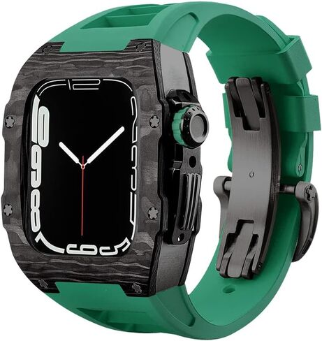 حالة ألياف الكربون الحزام الفاخر لـ Apple Watch 8 7 45 ملم تغطية الفلور من طقم Mod Fluorine لـ IWatch 6 5 4 SE 44 ملم سوار in Kuwait