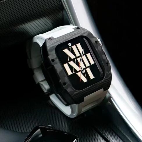حالة ألياف الكربون الحزام الفاخر لـ Apple Watch 8 7 45 ملم تغطية الفلور من طقم Mod Fluorine لـ IWatch 6 5 4 SE 44 ملم سوار in Kuwait