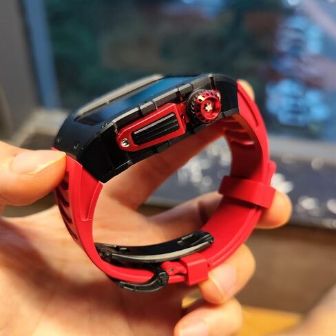علبة سبيكة الألومنيوم لـ Apple Watch Band 8 7 45mm fluororubber حزام لـ IWatch Series 7 6 5 4 SE 44mm accessories in Kuwait