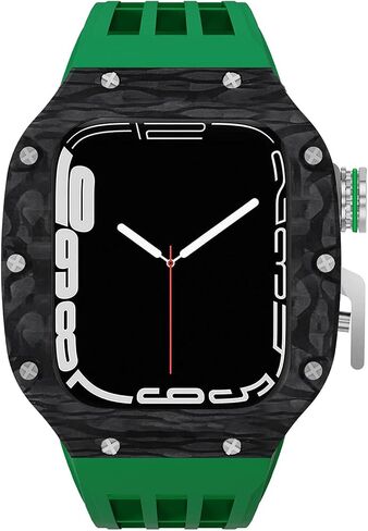 For Apple Watch Band Series 8 7 44mm 45mm Luxury Modification Kit Fluororubber Strap Carbon Fiber Case，For IWatch SE 6 5 4 Diy Mod Kit in Saudi Arabia