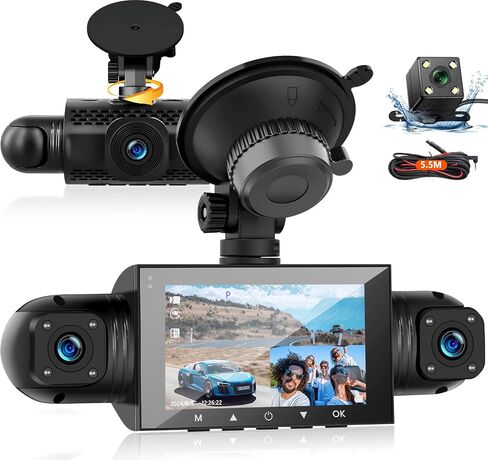Podofo 360° Dash Cam Front and Rear Inside,4 Channel 3" IPS Touchscreen Dash Cam Front and Rear Inside Left Right,4*1080P Dash Camera with 8 IR Night Vision,Loop Recording,G-Sensor,24 Hours Recording in Saudi Arabia