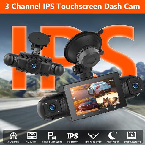 Podofo 360° Dash Cam Front and Rear Inside,4 Channel 3" IPS Touchscreen Dash Cam Front and Rear Inside Left Right,4*1080P Dash Camera with 8 IR Night Vision,Loop Recording,G-Sensor,24 Hours Recording in Saudi Arabia