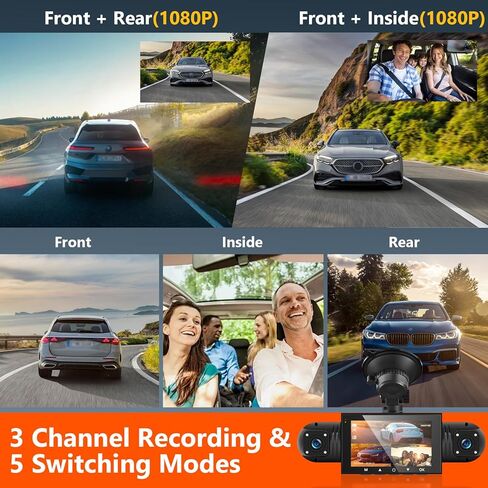 Podofo 360° Dash Cam Front and Rear Inside,4 Channel 3" IPS Touchscreen Dash Cam Front and Rear Inside Left Right,4*1080P Dash Camera with 8 IR Night Vision,Loop Recording,G-Sensor,24 Hours Recording in Saudi Arabia