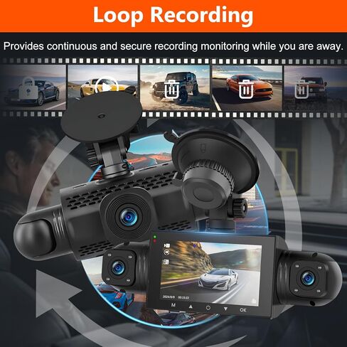 Podofo 360° Dash Cam Front and Rear Inside,4 Channel 3" IPS Touchscreen Dash Cam Front and Rear Inside Left Right,4*1080P Dash Camera with 8 IR Night Vision,Loop Recording,G-Sensor,24 Hours Recording in Saudi Arabia