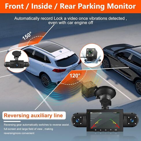 Podofo 360° Dash Cam Front and Rear Inside,4 Channel 3" IPS Touchscreen Dash Cam Front and Rear Inside Left Right,4*1080P Dash Camera with 8 IR Night Vision,Loop Recording,G-Sensor,24 Hours Recording in Saudi Arabia