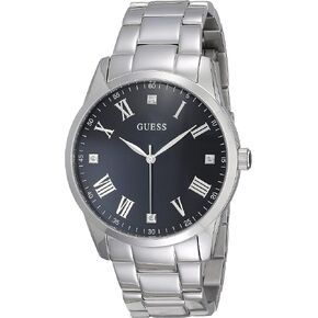 GUESS Gold-Tone Stainless Steel Bracelet Watch with Black Genuine Diamond Dial + Gold-Tone Roman Numerals. Color: Rose Gold-Tone (Model U1194G3) in Saudi Arabia
