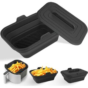 Silicone Air Fryer Liners Collapsible, 8.2 Inch Reusable Air Fryer Liners With lid-Long-lasting Freshness - Easy to Clean Air Fryers Pot for 5.8 to 8 Qt Baking Tray Oven Accessories, Black in Saudi Arabia