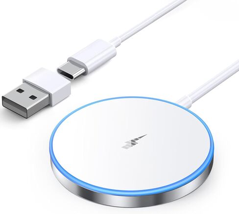 الشاحن اللاسلكي المغناطيسي 15W شاحن سريع الشحن Apple Mag-Safe لـ iPhone 15/14/13/12 Pro/Max/Plus/Mini و AirPods 3/2/Pro 2/Pro Portable Magnet Charger مع منافذ شحن مزدوجة in Kuwait