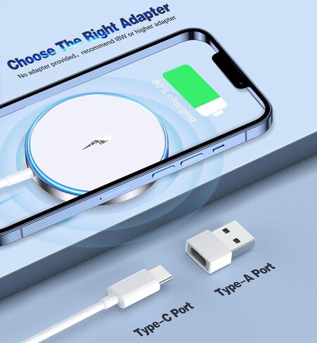 الشاحن اللاسلكي المغناطيسي 15W شاحن سريع الشحن Apple Mag-Safe لـ iPhone 15/14/13/12 Pro/Max/Plus/Mini و AirPods 3/2/Pro 2/Pro Portable Magnet Charger مع منافذ شحن مزدوجة in Kuwait