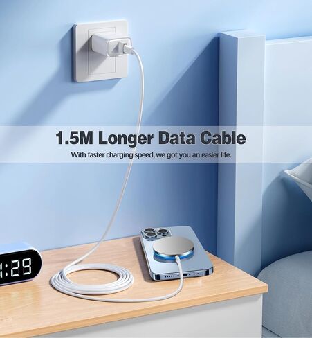 الشاحن اللاسلكي المغناطيسي 15W شاحن سريع الشحن Apple Mag-Safe لـ iPhone 15/14/13/12 Pro/Max/Plus/Mini و AirPods 3/2/Pro 2/Pro Portable Magnet Charger مع منافذ شحن مزدوجة in Kuwait
