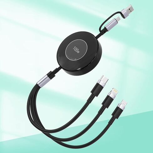 USB C قابل للسحب Multi 5-in-1 USB A/Type C إلى Lightning+USB C+Micro iPhone Charging Cable ، 100W+27W+10W PD FAST MONITION CORD FOR IPHON in Saudi Arabia