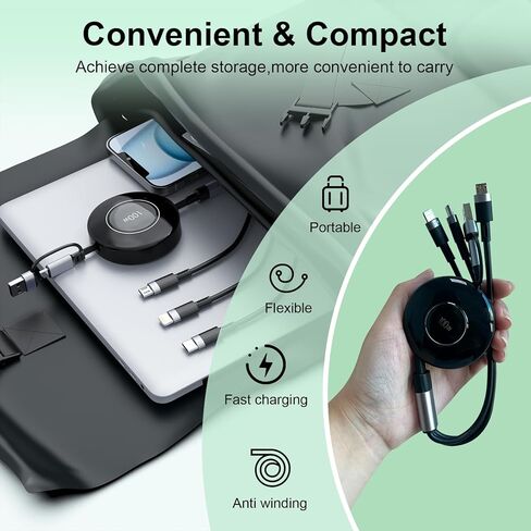 USB C قابل للسحب Multi 5-in-1 USB A/Type C إلى Lightning+USB C+Micro iPhone Charging Cable ، 100W+27W+10W PD FAST MONITION CORD FOR IPHON in Saudi Arabia