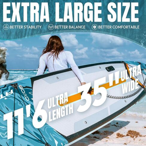 ATPROSS 11'6"x35" Inflatable Paddle Board, 450lbs Extra Wide Stand Up Paddleboard for Adults with Premium SUP Accessories Kit & Backpack, Blow Up Kayak Non-Slip Stable Deck Boat for Yoga Fishing Surf in Saudi Arabia