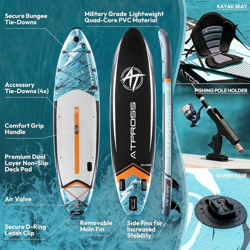 ATPROSS 11'6"x35" Inflatable Paddle Board, 450lbs Extra Wide Stand Up Paddleboard for Adults with Premium SUP Accessories Kit & Backpack, Blow Up Kayak Non-Slip Stable Deck Boat for Yoga Fishing Surf in Saudi Arabia