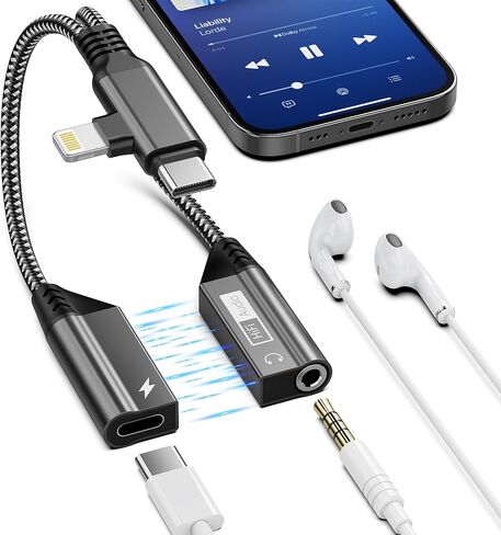 2-in-2 Lightning/USB C to 3.5mm Aux Audio Jack Headphone+Type-C Magnetic Charge Cable Splitter for iPhone,【Apple MFi Certified】 Earphone Converter Adapter for Music+Charge for iPhone14 13,iPad,Samsung in Saudi Arabia