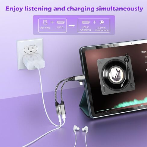 2-in-2 Lightning/USB C to 3.5mm Aux Audio Jack Headphone+Type-C Magnetic Charge Cable Splitter for iPhone,【Apple MFi Certified】 Earphone Converter Adapter for Music+Charge for iPhone14 13,iPad,Samsung in Saudi Arabia