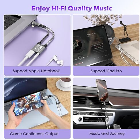 2-in-2 Lightning/USB C to 3.5mm Aux Audio Jack Headphone+Type-C Magnetic Charge Cable Splitter for iPhone,【Apple MFi Certified】 Earphone Converter Adapter for Music+Charge for iPhone14 13,iPad,Samsung in Saudi Arabia