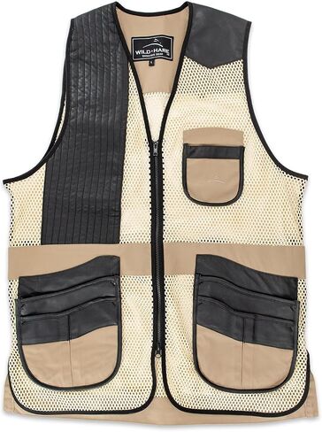 Wild Hare Shooting Gear Range Vest - Khaki with Black Leather in Saudi Arabia