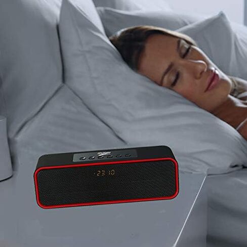 Portable Bluetooth Speaker, with10W Acoustic Driver, LED Display, FM Radio, Alarm Clock, Handsfree Speakerphone, Slots for Micro SD Card & USB & AUX-in, for Smart Phone, Tablet and More(DY22L-Black) in Saudi Arabia