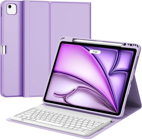 Keyboard Case for iPad Air 13 inch (M3 2025 / M2 2024), Magnetic Detachable Slim Wireless Keyboard, Precise Cutouts Folio Cover Case with Pencil Holder, Adjustable Angles, Auto Sleep/Wake,Light Purple in Kuwait